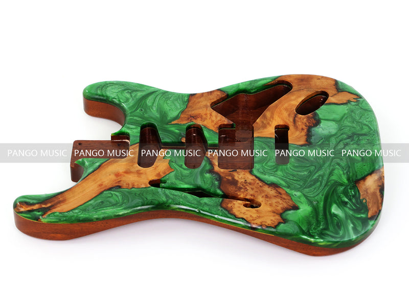 One-of-a-Kind ST Thinline Style Electric Guitar Body with F-hole, Burl Wood & Epoxy Resin Top (SRB-019)