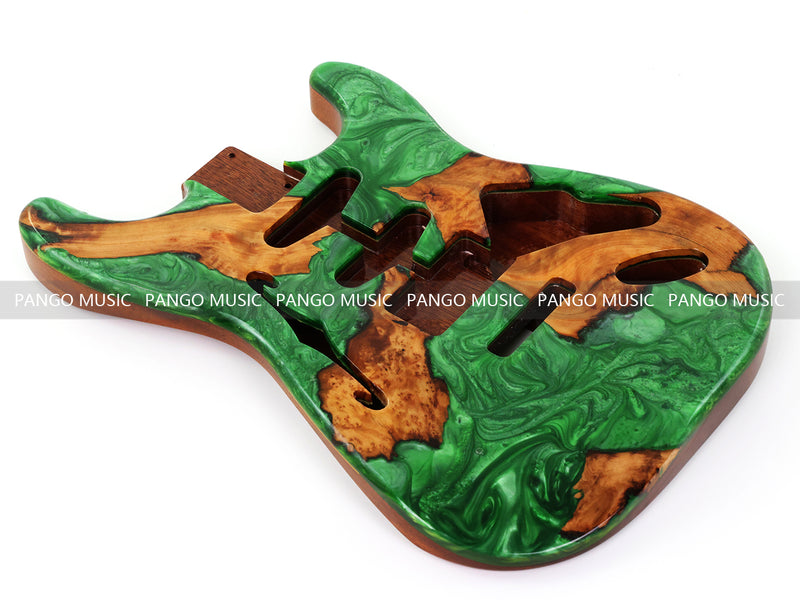 One-of-a-Kind ST Thinline Style Electric Guitar Body with F-hole, Burl Wood & Epoxy Resin Top (SRB-019)