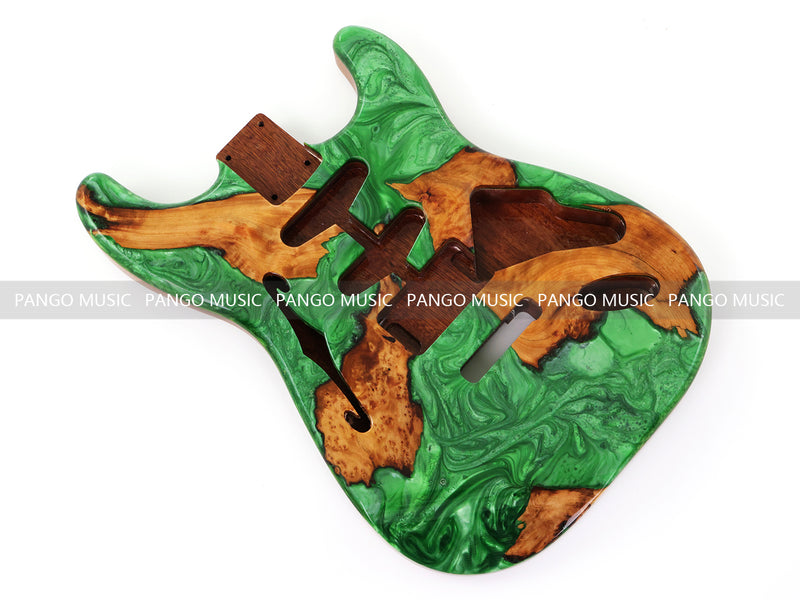 One-of-a-Kind ST Thinline Style Electric Guitar Body with F-hole, Burl Wood & Epoxy Resin Top (SRB-019)