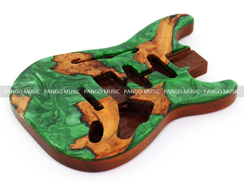 One-of-a-Kind ST Thinline Style Electric Guitar Body with F-hole, Burl Wood & Epoxy Resin Top (SRB-019)