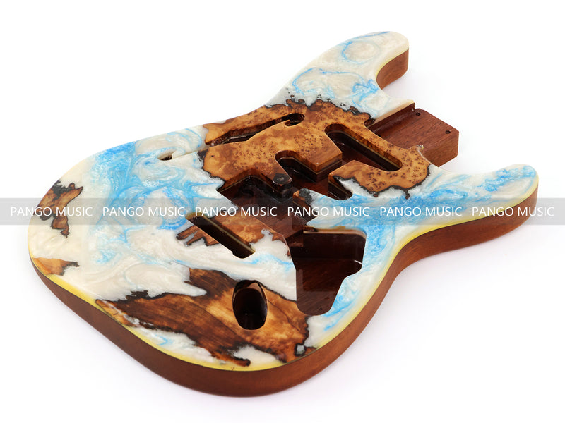 One-of-a-Kind ST Thinline Style Electric Guitar Body with F-hole, Burl Wood & Epoxy Resin Top (SRB-020)