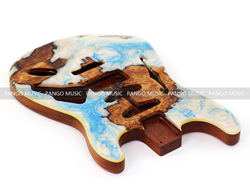 One-of-a-Kind ST Thinline Style Electric Guitar Body with F-hole, Burl Wood & Epoxy Resin Top (SRB-020)