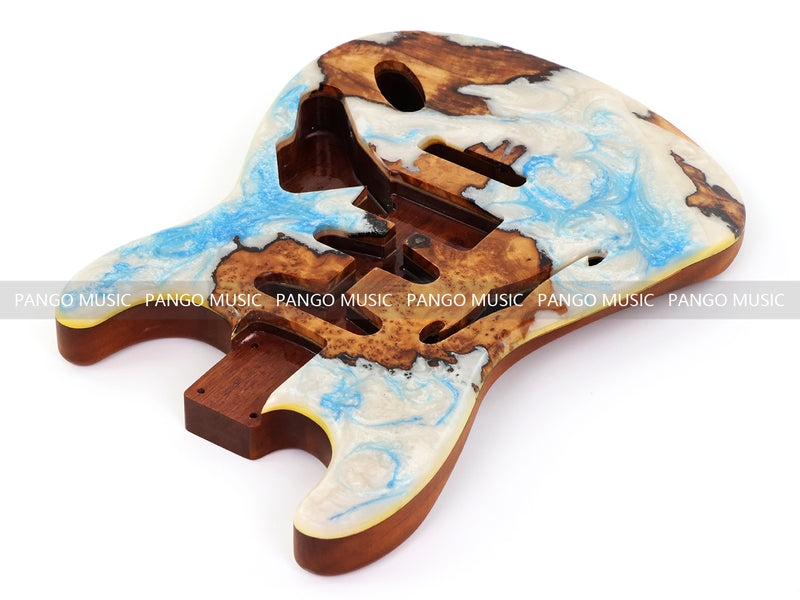 One-of-a-Kind ST Thinline Style Electric Guitar Body with F-hole, Burl Wood & Epoxy Resin Top (SRB-020)