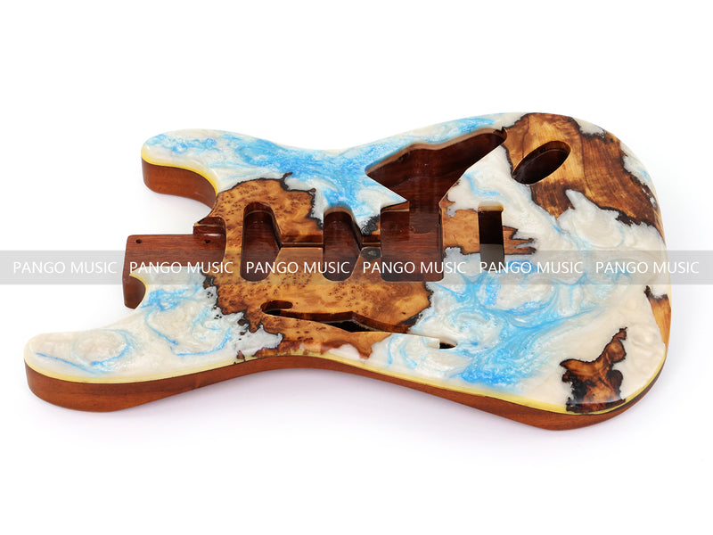 One-of-a-Kind ST Thinline Style Electric Guitar Body with F-hole, Burl Wood & Epoxy Resin Top (SRB-020)