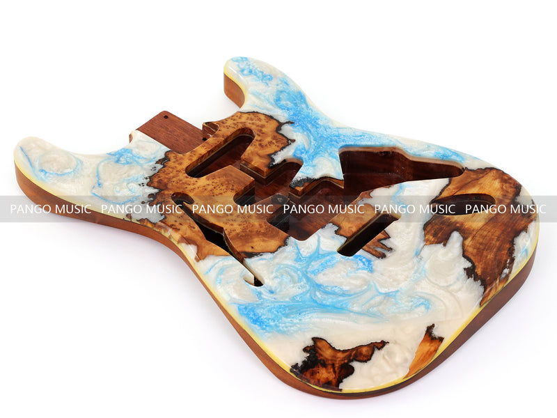 One-of-a-Kind ST Thinline Style Electric Guitar Body with F-hole, Burl Wood & Epoxy Resin Top (SRB-020)