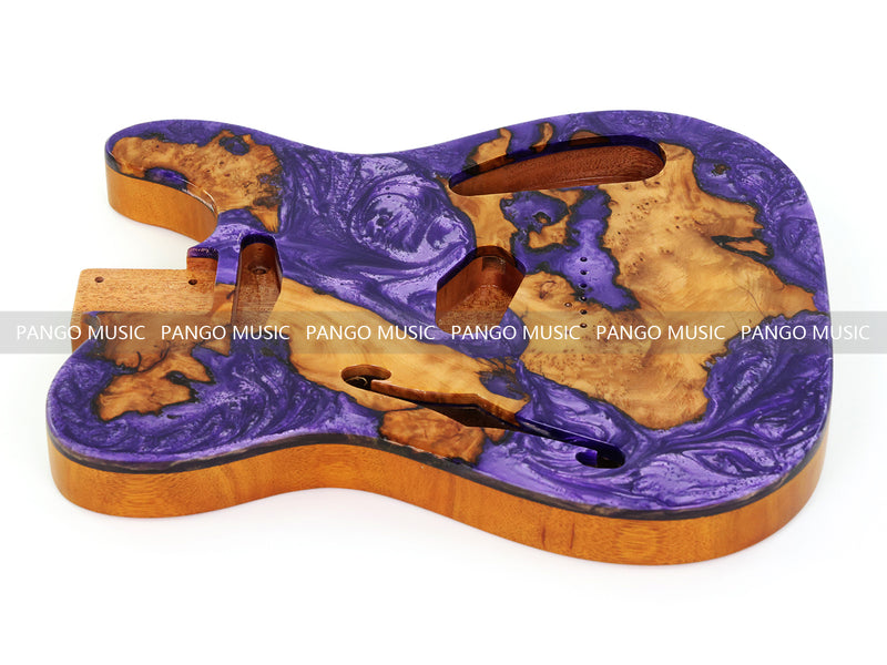 One-of-a-Kind Tele Thinline Style Pickguard-Ready Electric Guitar Body with EpoxyBurl Top & F-Hole (TRP-001)