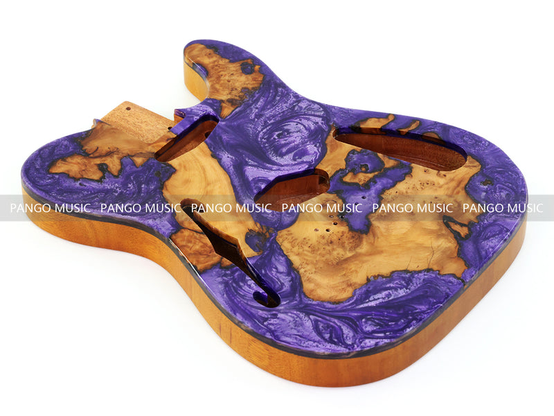One-of-a-Kind Tele Thinline Style Pickguard-Ready Electric Guitar Body with EpoxyBurl Top & F-Hole (TRP-001)