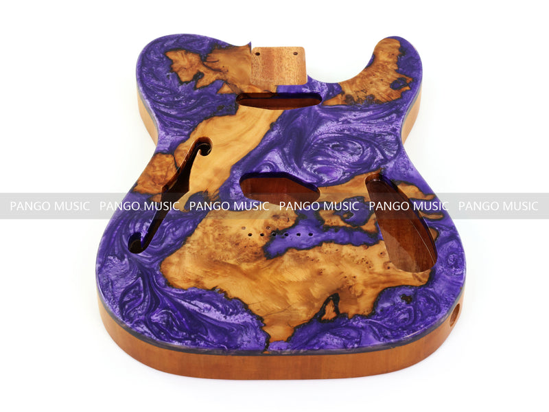 One-of-a-Kind Tele Thinline Style Pickguard-Ready Electric Guitar Body with EpoxyBurl Top & F-Hole (TRP-001)