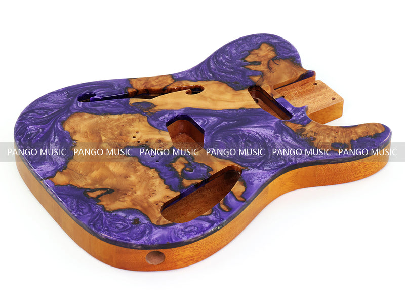 One-of-a-Kind Tele Thinline Style Pickguard-Ready Electric Guitar Body with EpoxyBurl Top & F-Hole (TRP-001)