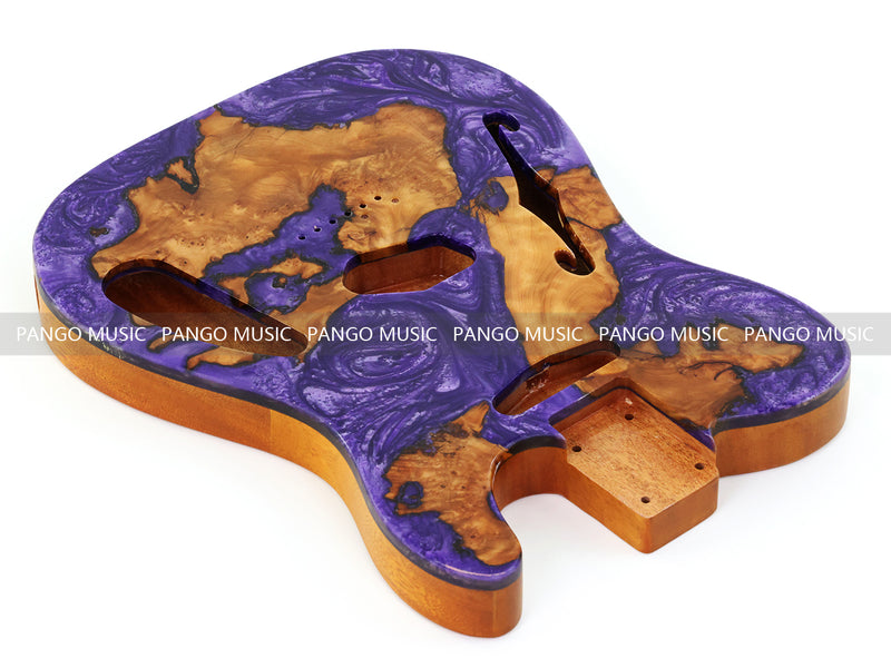 One-of-a-Kind Tele Thinline Style Pickguard-Ready Electric Guitar Body with EpoxyBurl Top & F-Hole (TRP-001)