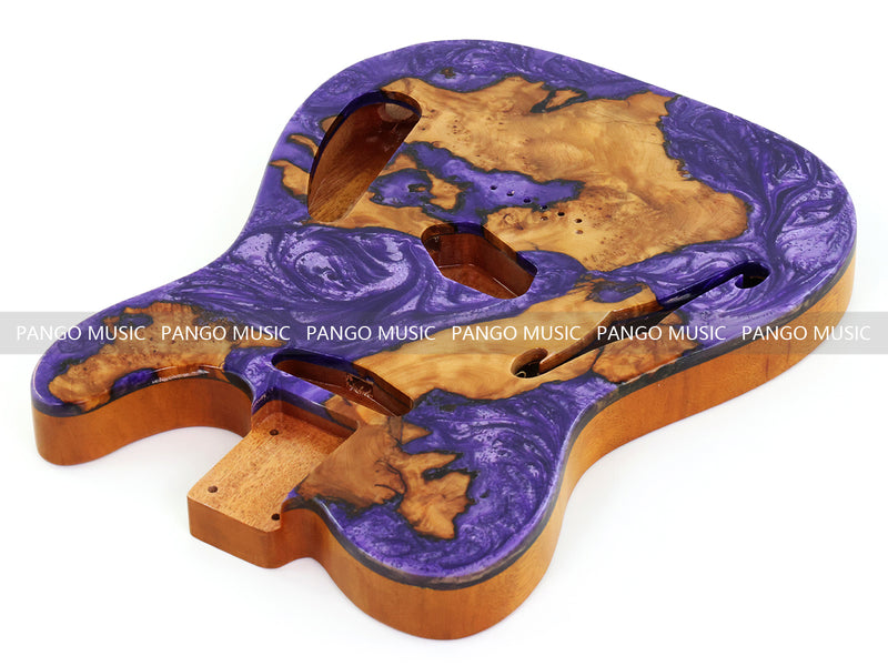 One-of-a-Kind Tele Thinline Style Pickguard-Ready Electric Guitar Body with EpoxyBurl Top & F-Hole (TRP-001)