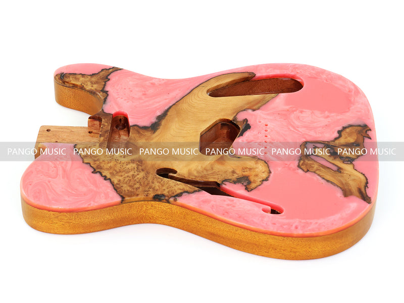 One-of-a-Kind Tele Thinline Style Pickguard-Ready Electric Guitar Body with EpoxyBurl Top & F-Hole (TRP-002)