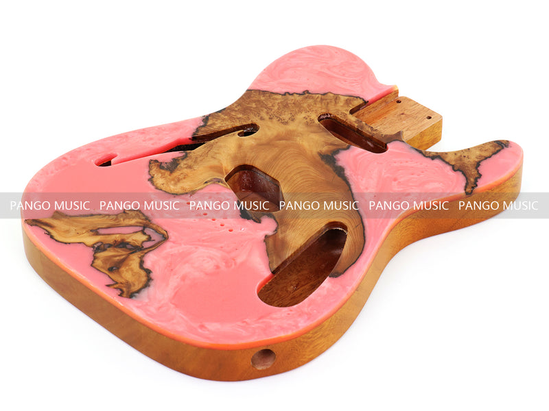 One-of-a-Kind Tele Thinline Style Pickguard-Ready Electric Guitar Body with EpoxyBurl Top & F-Hole (TRP-002)