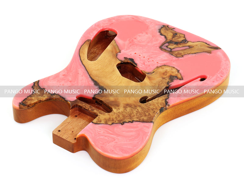 One-of-a-Kind Tele Thinline Style Pickguard-Ready Electric Guitar Body with EpoxyBurl Top & F-Hole (TRP-002)