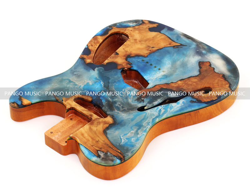 One-of-a-Kind Tele Thinline Style Pickguard-Ready Electric Guitar Body with EpoxyBurl Top & F-Hole (TRP-003)