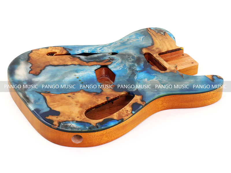 One-of-a-Kind Tele Thinline Style Pickguard-Ready Electric Guitar Body with EpoxyBurl Top & F-Hole (TRP-003)