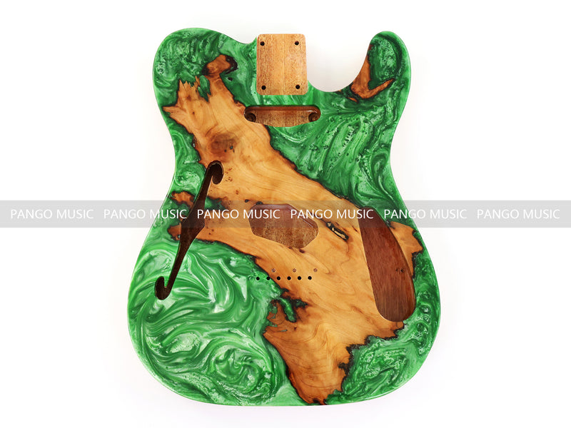 One-of-a-Kind Tele Thinline Style Pickguard-Ready Electric Guitar Body with EpoxyBurl Top & F-Hole (TRP-004)
