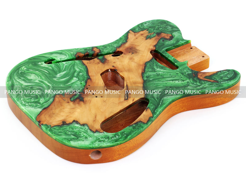 One-of-a-Kind Tele Thinline Style Pickguard-Ready Electric Guitar Body with EpoxyBurl Top & F-Hole (TRP-004)