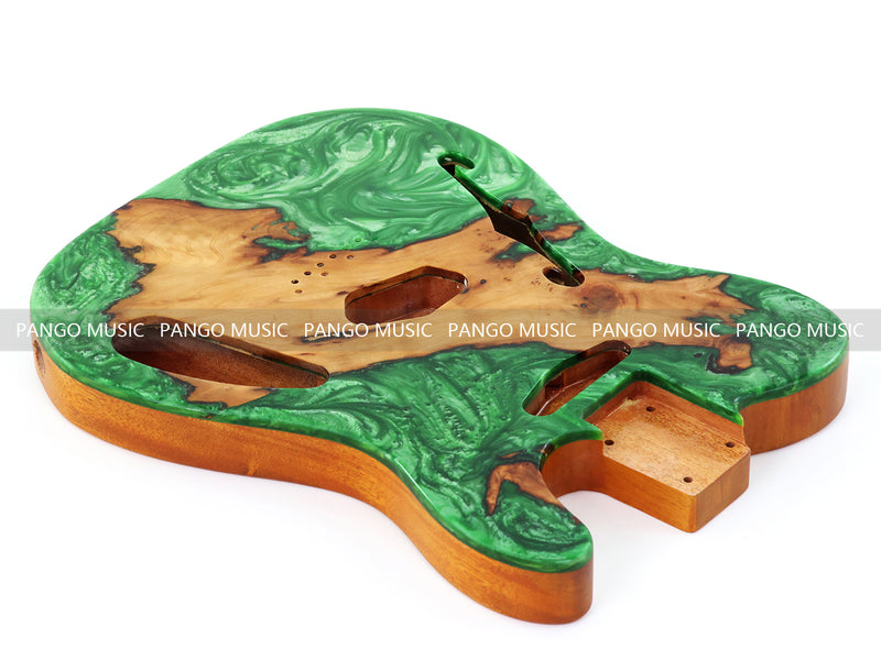 One-of-a-Kind Tele Thinline Style Pickguard-Ready Electric Guitar Body with EpoxyBurl Top & F-Hole (TRP-004)