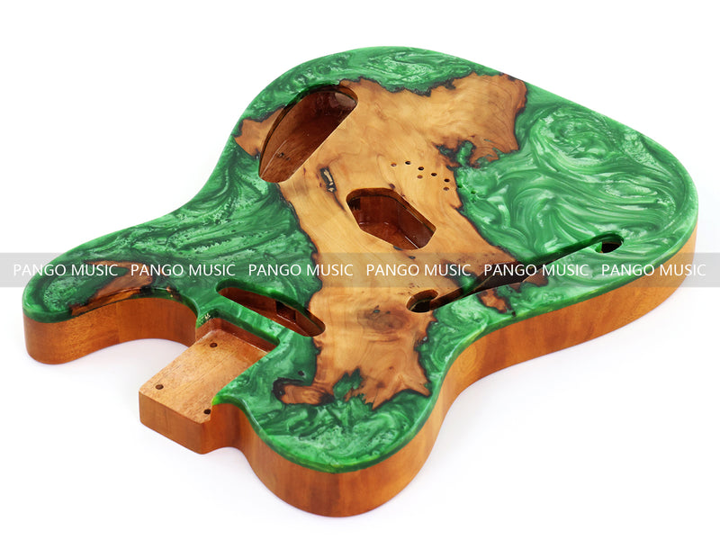 One-of-a-Kind Tele Thinline Style Pickguard-Ready Electric Guitar Body with EpoxyBurl Top & F-Hole (TRP-004)