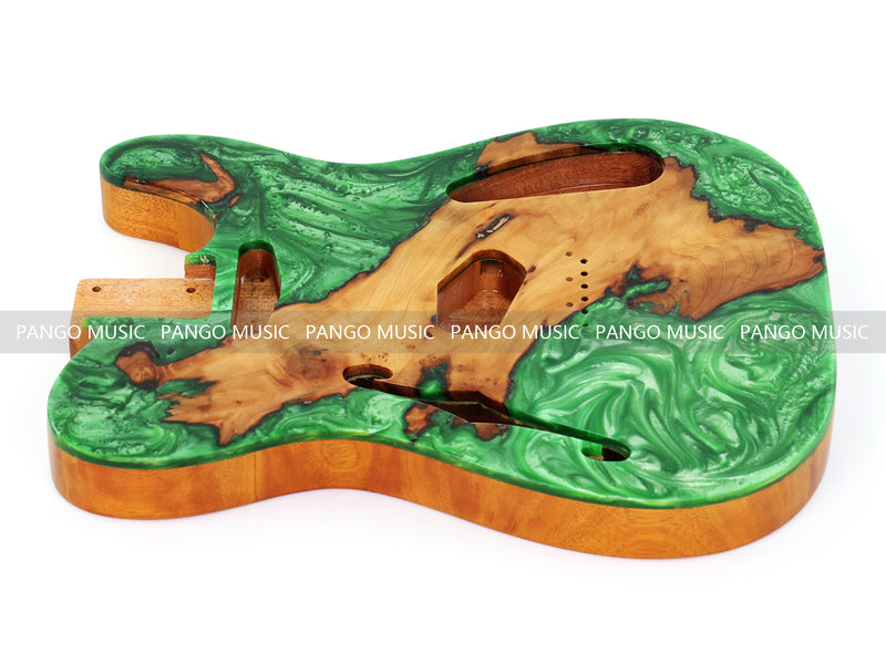 One-of-a-Kind Tele Thinline Style Pickguard-Ready Electric Guitar Body with EpoxyBurl Top & F-Hole (TRP-004)
