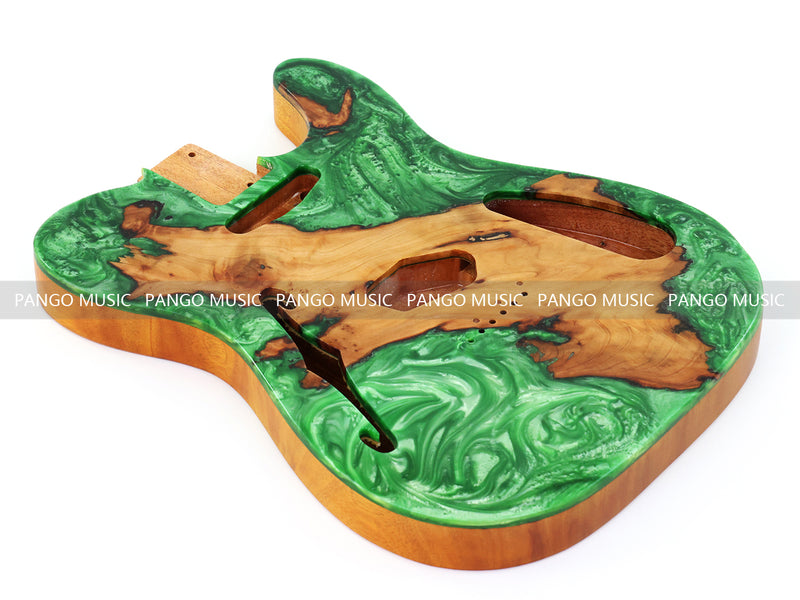 One-of-a-Kind Tele Thinline Style Pickguard-Ready Electric Guitar Body with EpoxyBurl Top & F-Hole (TRP-004)