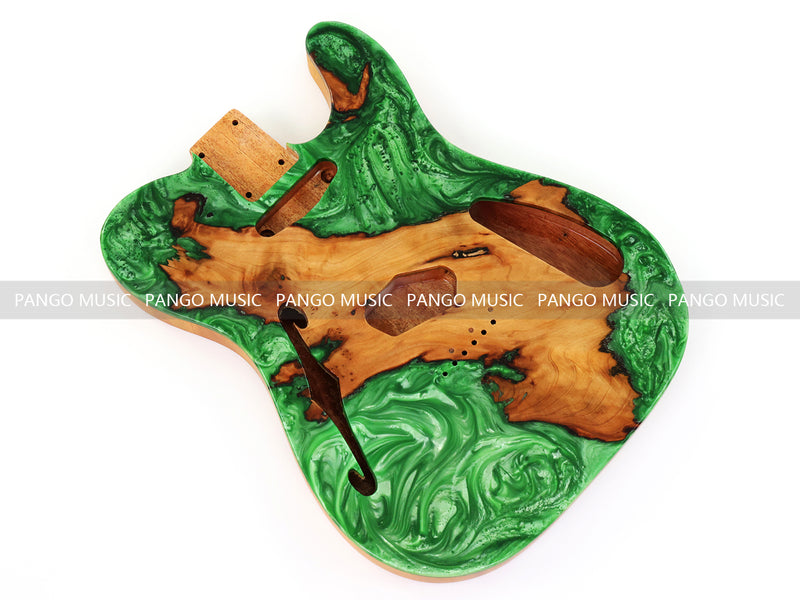 One-of-a-Kind Tele Thinline Style Pickguard-Ready Electric Guitar Body with EpoxyBurl Top & F-Hole (TRP-004)