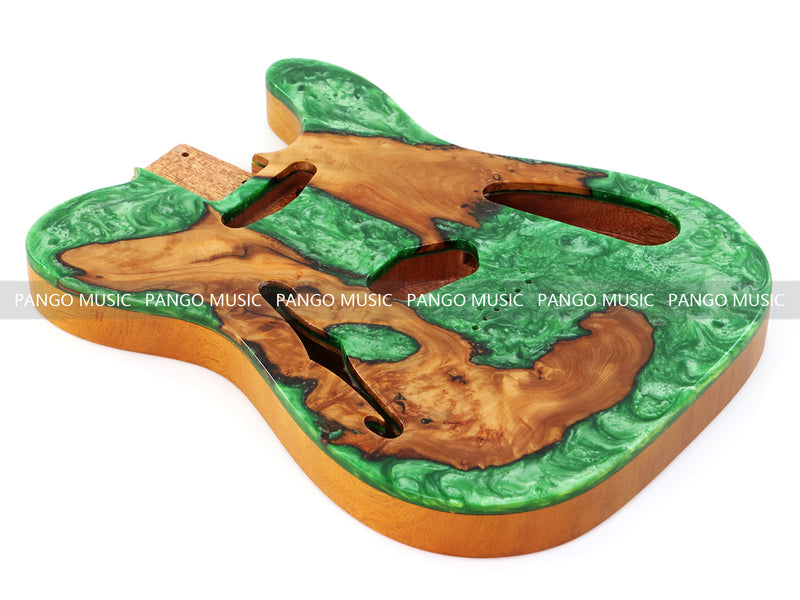 One-of-a-Kind Tele Thinline Style Pickguard-Ready Electric Guitar Body with EpoxyBurl Top & F-Hole (TRP-005)