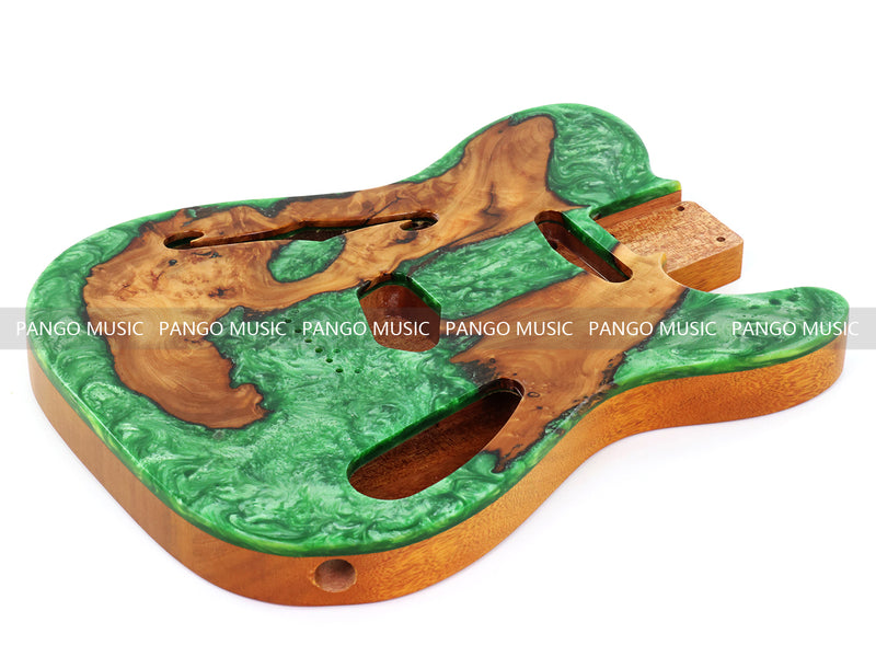 One-of-a-Kind Tele Thinline Style Pickguard-Ready Electric Guitar Body with EpoxyBurl Top & F-Hole (TRP-005)