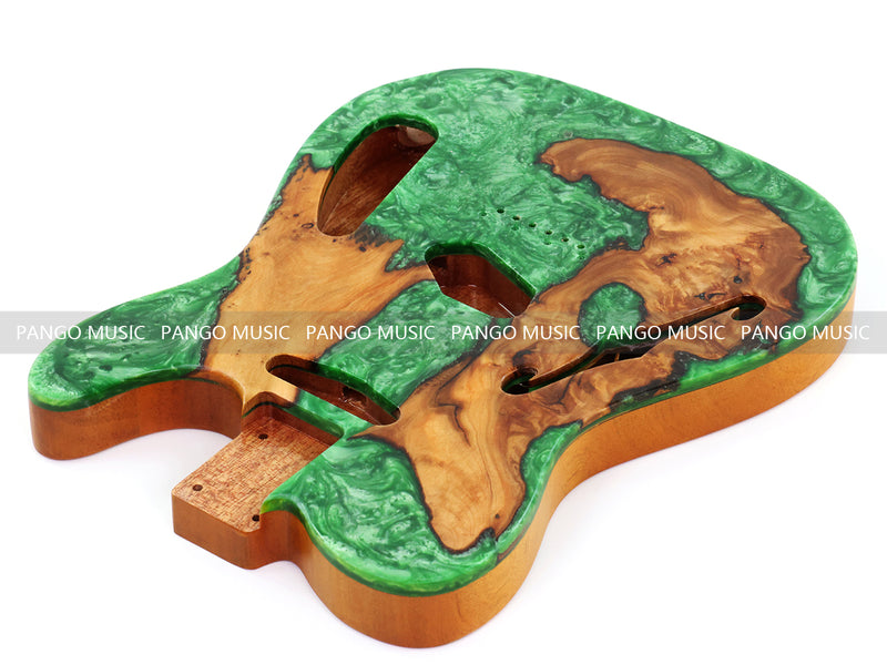 One-of-a-Kind Tele Thinline Style Pickguard-Ready Electric Guitar Body with EpoxyBurl Top & F-Hole (TRP-005)