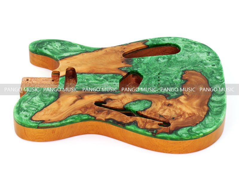 One-of-a-Kind Tele Thinline Style Pickguard-Ready Electric Guitar Body with EpoxyBurl Top & F-Hole (TRP-005)
