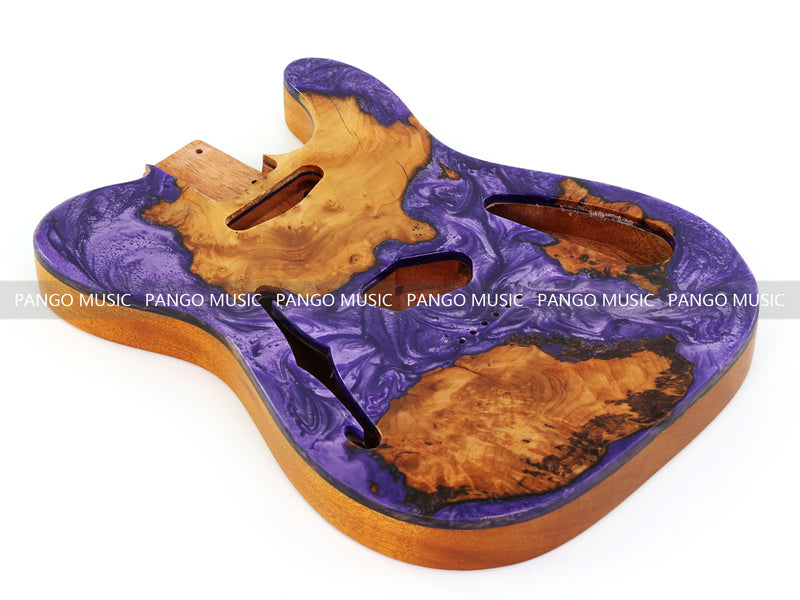 One-of-a-Kind Tele Thinline Style Pickguard-Ready Electric Guitar Body with EpoxyBurl Top & F-Hole (TRP-006)