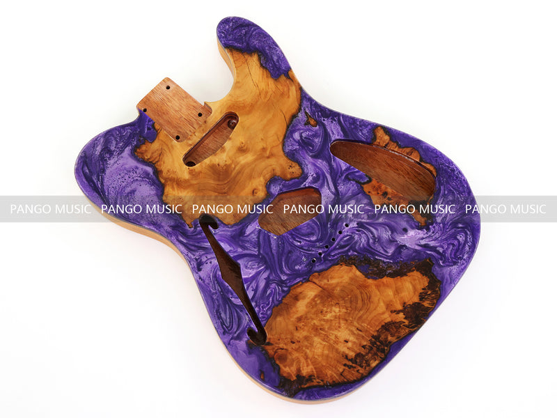 One-of-a-Kind Tele Thinline Style Pickguard-Ready Electric Guitar Body with EpoxyBurl Top & F-Hole (TRP-006)