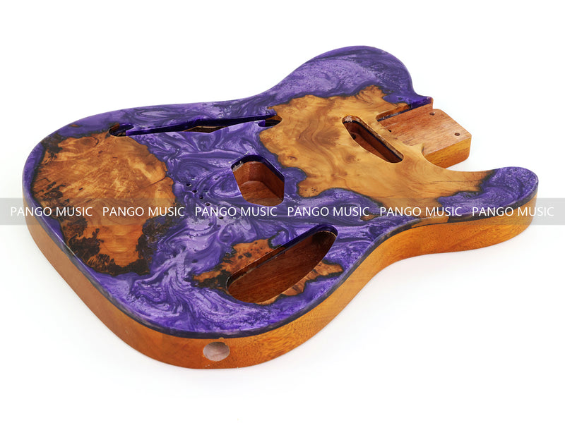 One-of-a-Kind Tele Thinline Style Pickguard-Ready Electric Guitar Body with EpoxyBurl Top & F-Hole (TRP-006)