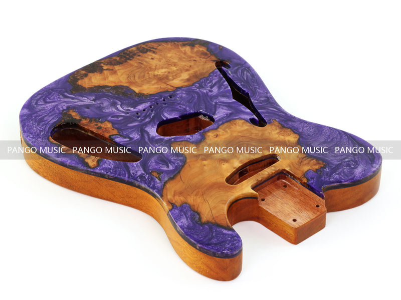 One-of-a-Kind Tele Thinline Style Pickguard-Ready Electric Guitar Body with EpoxyBurl Top & F-Hole (TRP-006)