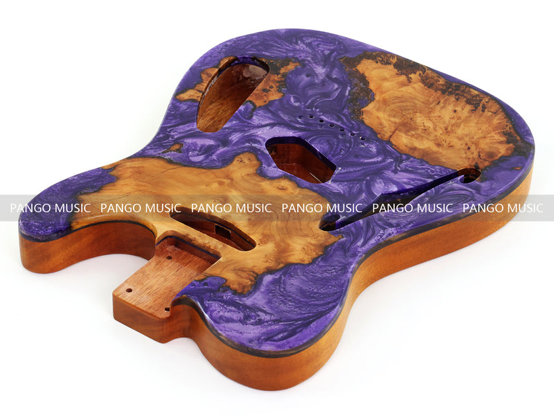 One-of-a-Kind Tele Thinline Style Pickguard-Ready Electric Guitar Body with EpoxyBurl Top & F-Hole (TRP-006)