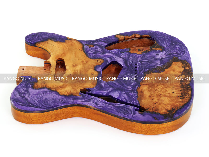 One-of-a-Kind Tele Thinline Style Pickguard-Ready Electric Guitar Body with EpoxyBurl Top & F-Hole (TRP-006)