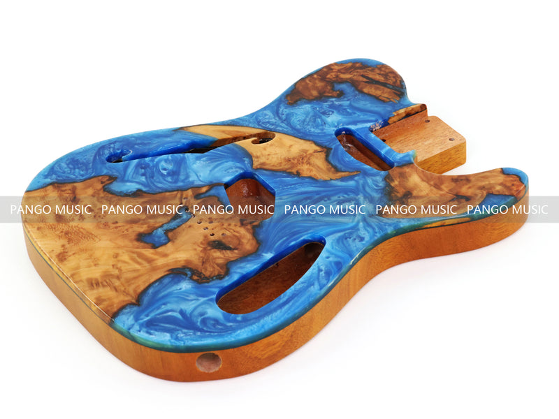 One-of-a-Kind Tele Thinline Style Pickguard-Ready Electric Guitar Body with EpoxyBurl Top & F-Hole (TRP-007)