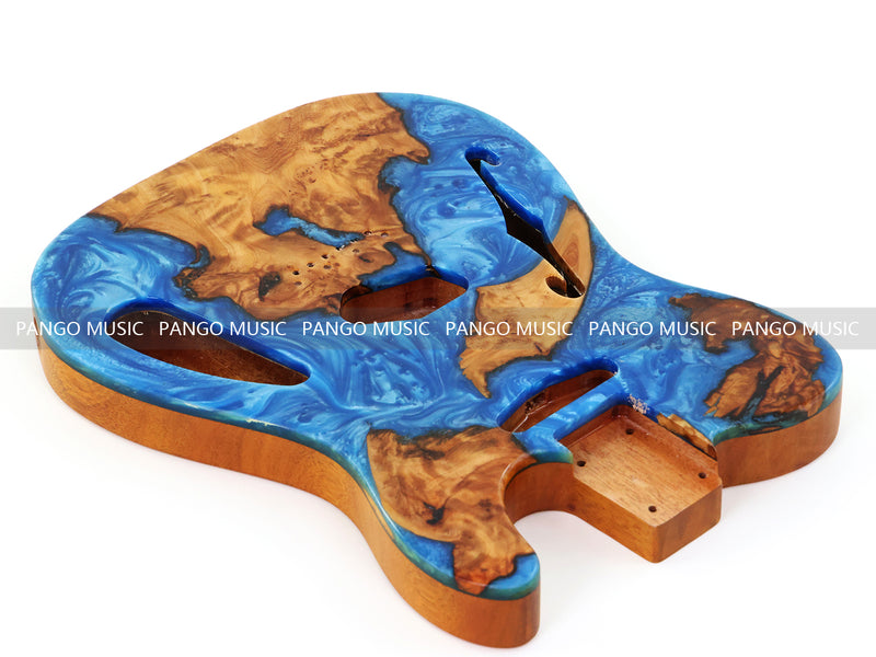 One-of-a-Kind Tele Thinline Style Pickguard-Ready Electric Guitar Body with EpoxyBurl Top & F-Hole (TRP-007)