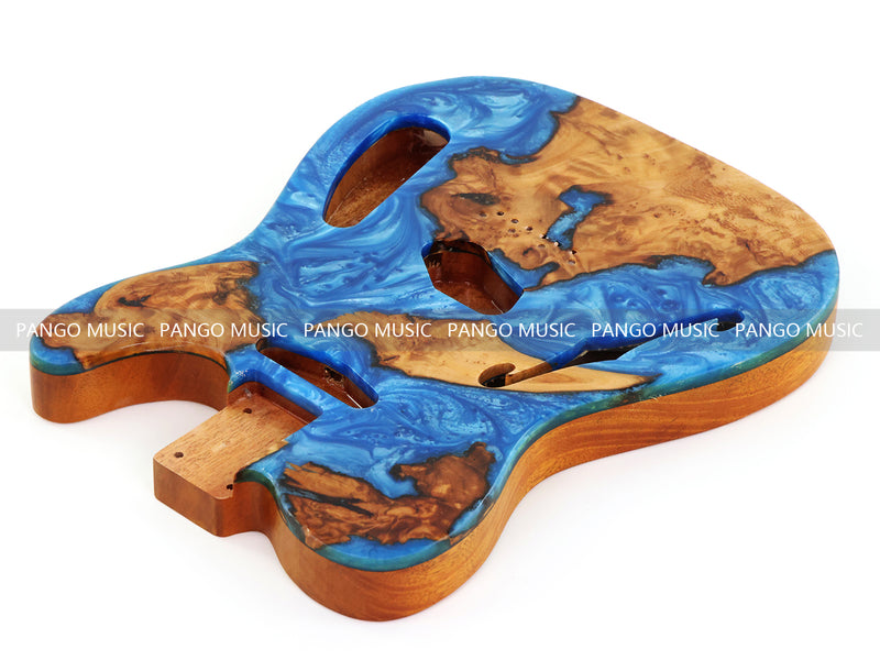 One-of-a-Kind Tele Thinline Style Pickguard-Ready Electric Guitar Body with EpoxyBurl Top & F-Hole (TRP-007)
