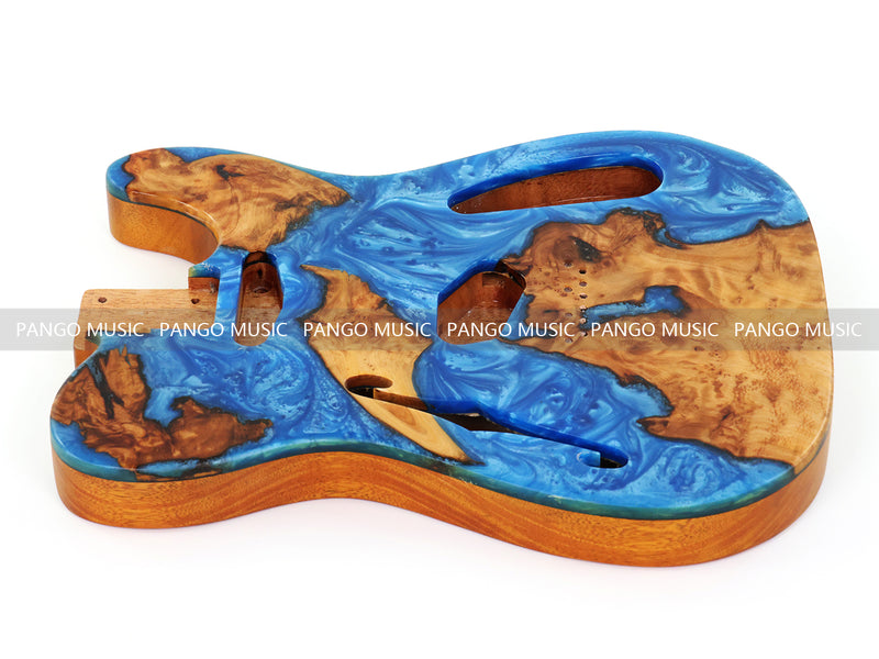 One-of-a-Kind Tele Thinline Style Pickguard-Ready Electric Guitar Body with EpoxyBurl Top & F-Hole (TRP-007)
