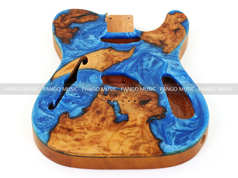 One-of-a-Kind Tele Thinline Style Pickguard-Ready Electric Guitar Body with EpoxyBurl Top & F-Hole (TRP-007)