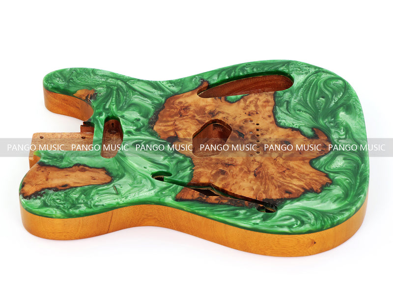 One-of-a-Kind Tele Thinline Style Pickguard-Ready Electric Guitar Body with EpoxyBurl Top & F-Hole (TRP-008)