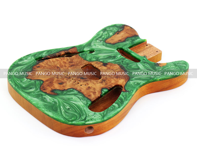 One-of-a-Kind Tele Thinline Style Pickguard-Ready Electric Guitar Body with EpoxyBurl Top & F-Hole (TRP-008)