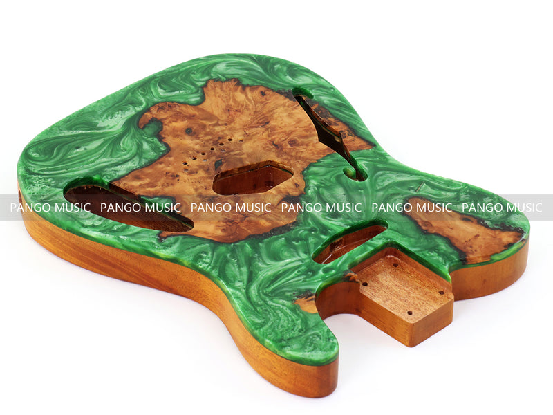 One-of-a-Kind Tele Thinline Style Pickguard-Ready Electric Guitar Body with EpoxyBurl Top & F-Hole (TRP-008)