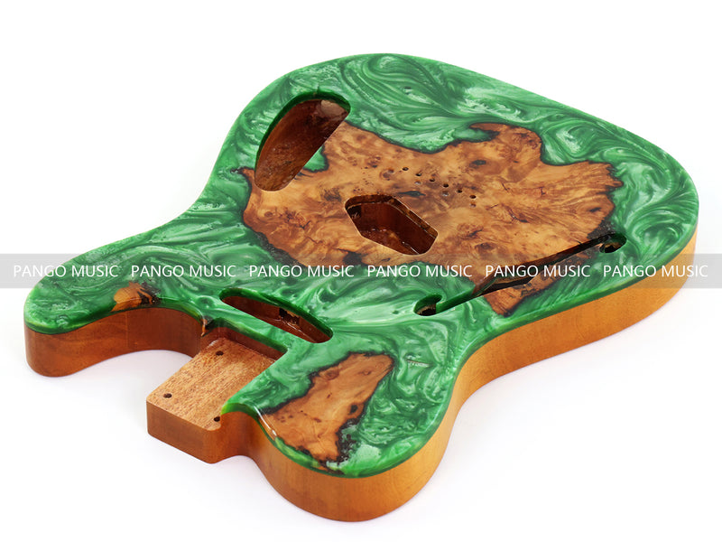 One-of-a-Kind Tele Thinline Style Pickguard-Ready Electric Guitar Body with EpoxyBurl Top & F-Hole (TRP-008)
