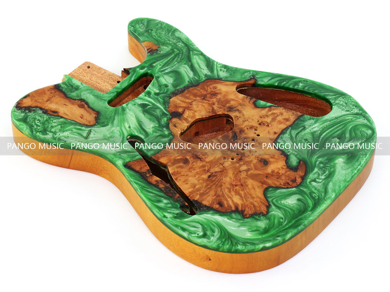 One-of-a-Kind Tele Thinline Style Pickguard-Ready Electric Guitar Body with EpoxyBurl Top & F-Hole (TRP-008)