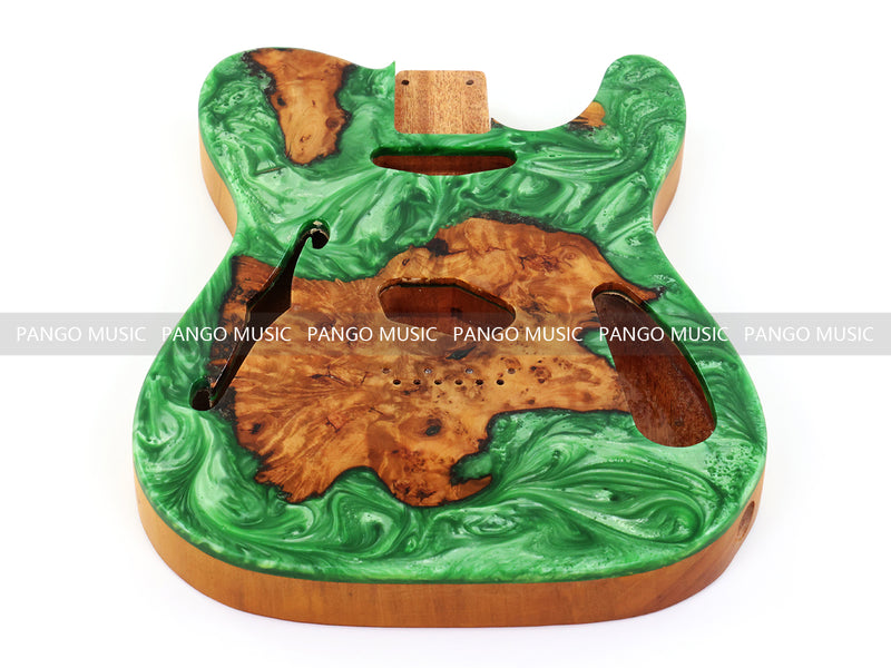 One-of-a-Kind Tele Thinline Style Pickguard-Ready Electric Guitar Body with EpoxyBurl Top & F-Hole (TRP-008)