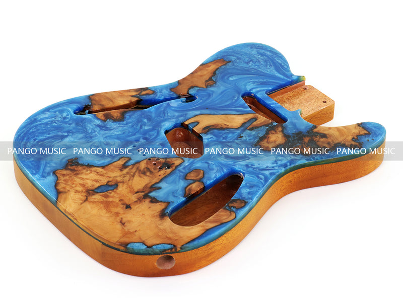 One-of-a-Kind Tele Thinline Style Pickguard-Ready Electric Guitar Body with EpoxyBurl Top & F-Hole (TRP-009)