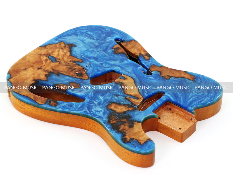 One-of-a-Kind Tele Thinline Style Pickguard-Ready Electric Guitar Body with EpoxyBurl Top & F-Hole (TRP-009)